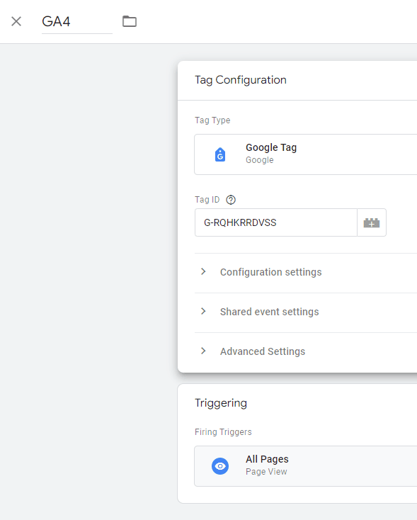 An image showing the additional setup for creating a Google Analytics tag.